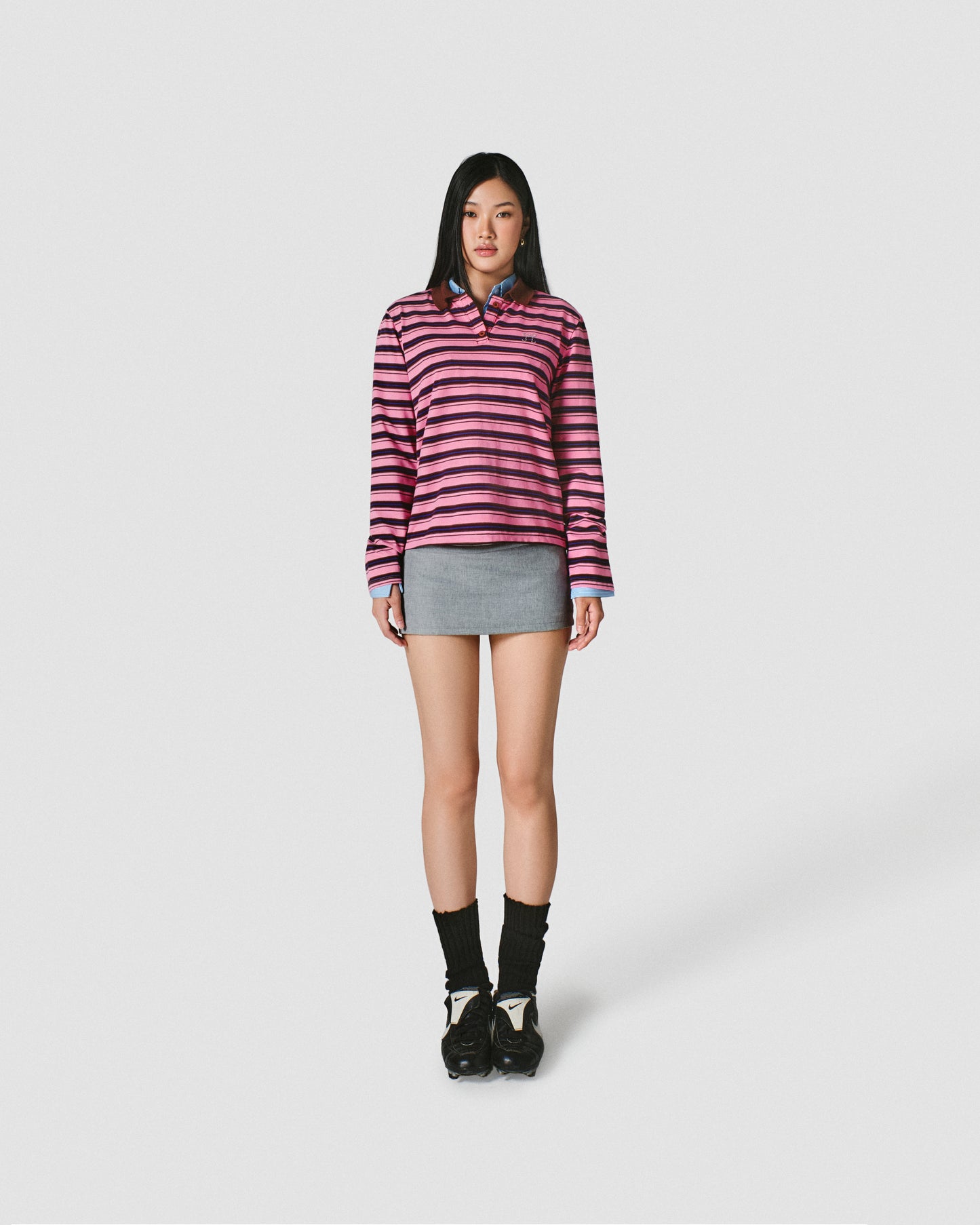 Pink Striped Polo Long Top