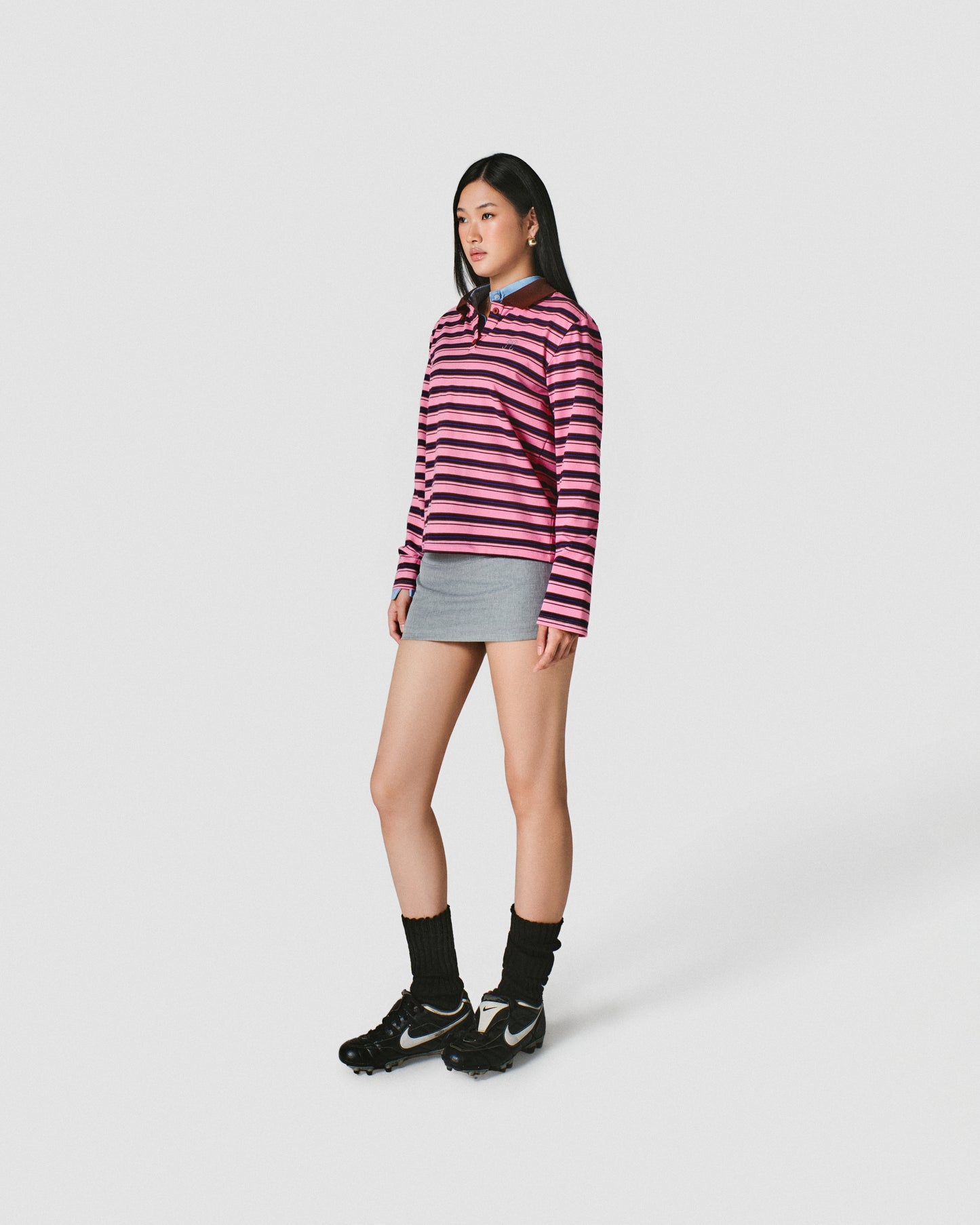 Pink Striped Polo Long Top