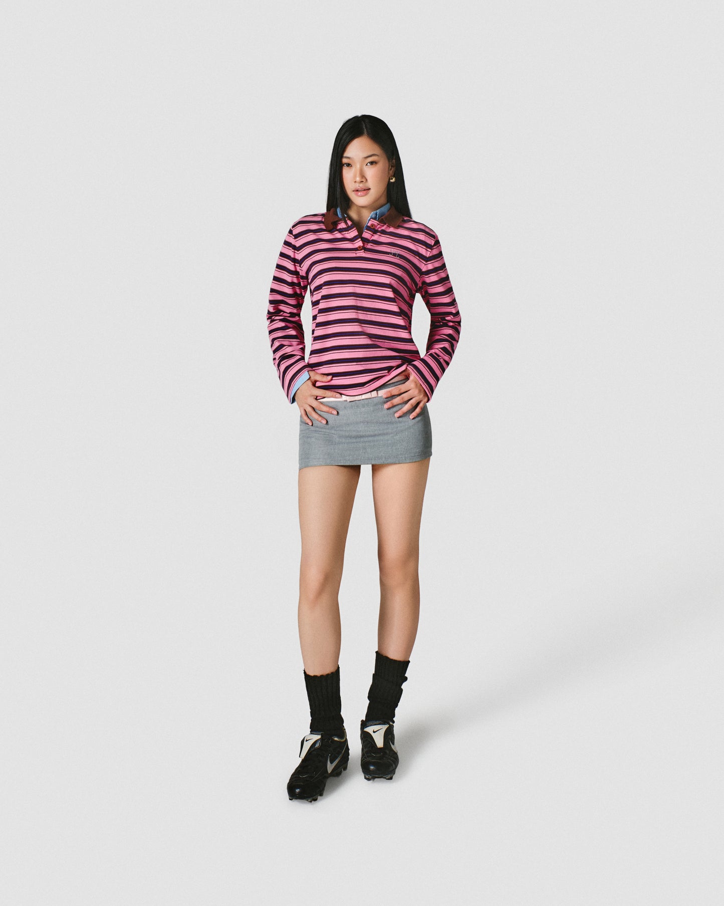 Pink Striped Polo Long Top