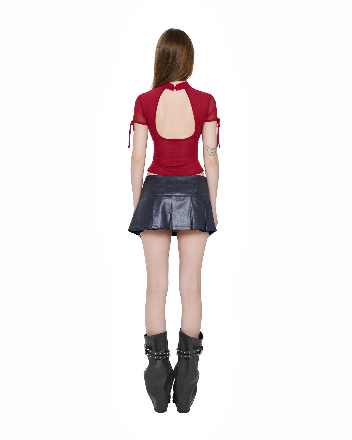 Black Leather Pleated Skirt