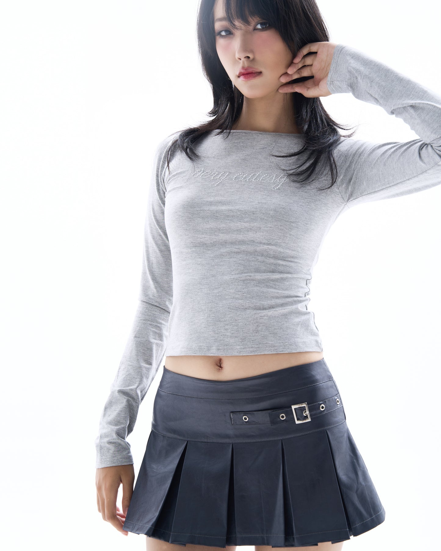 Black Leather Pleated Skirt