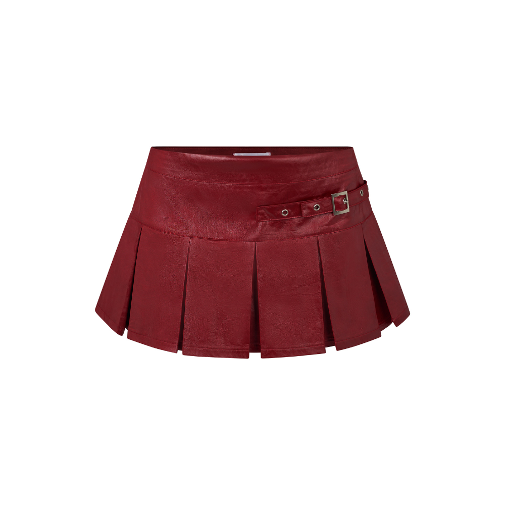 Red Leather Pleated Skirt