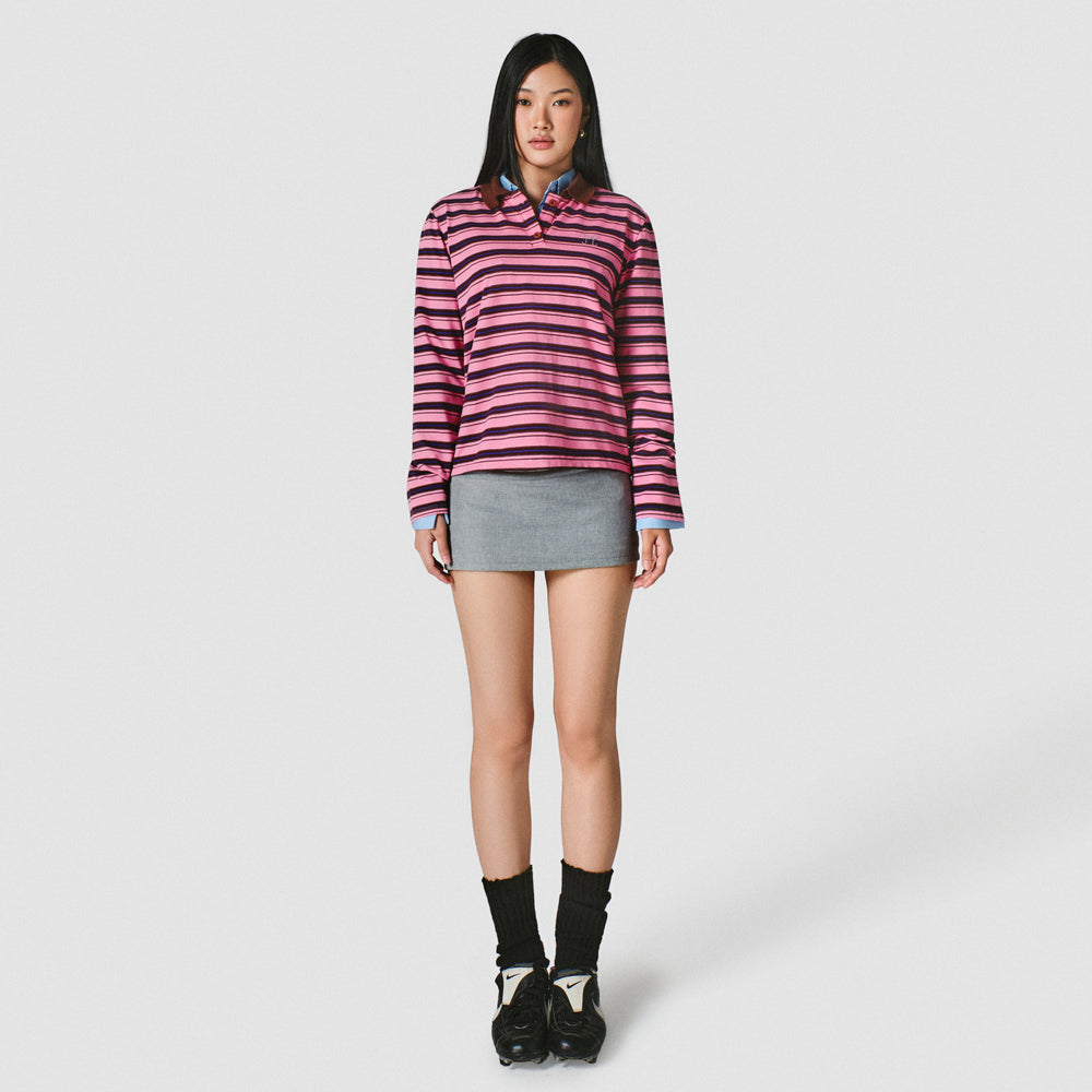 Pink Striped Polo Long Top