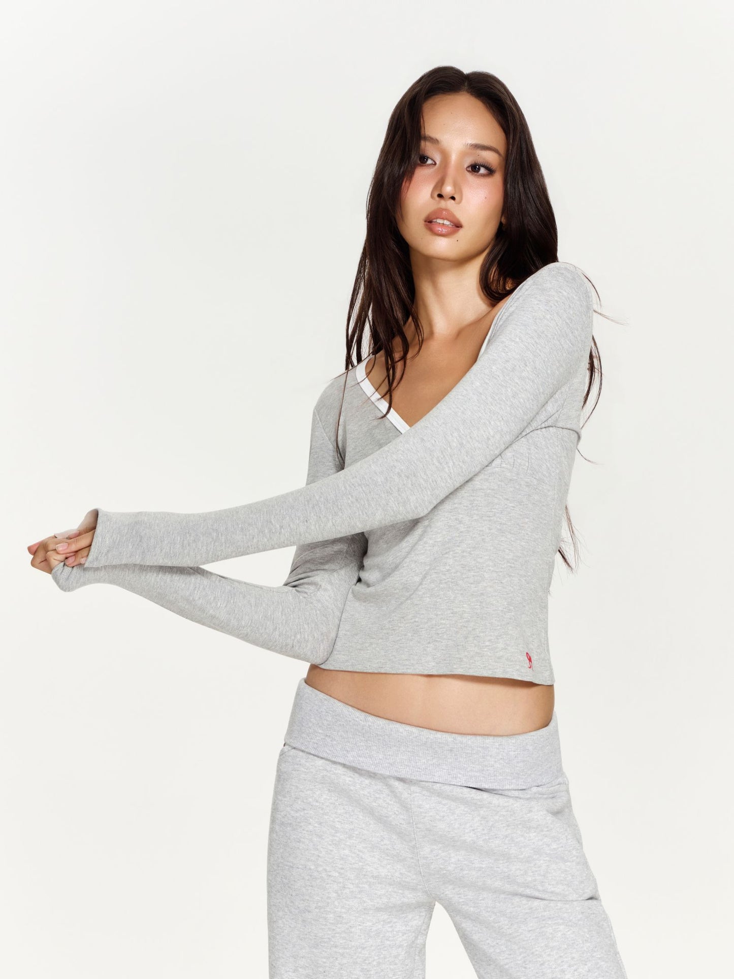 Grey Tyra Long Sleeve Top