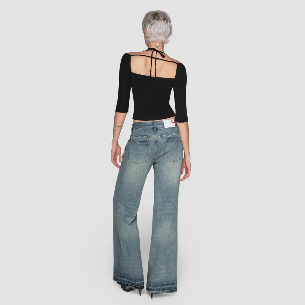 
                      
                        Blue Wash Flare Jeans
                      
                    