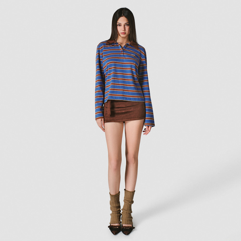 Blue Striped Polo Long Top