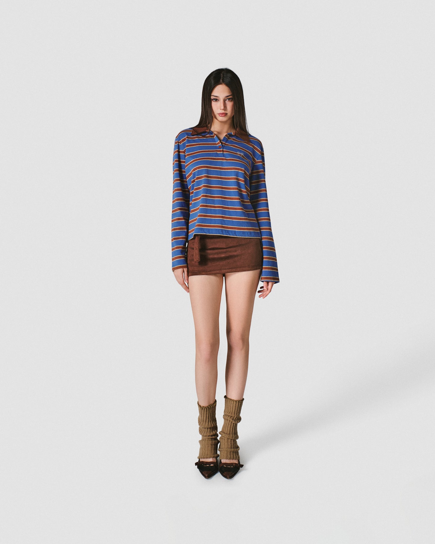 Blue Striped Polo Long Top