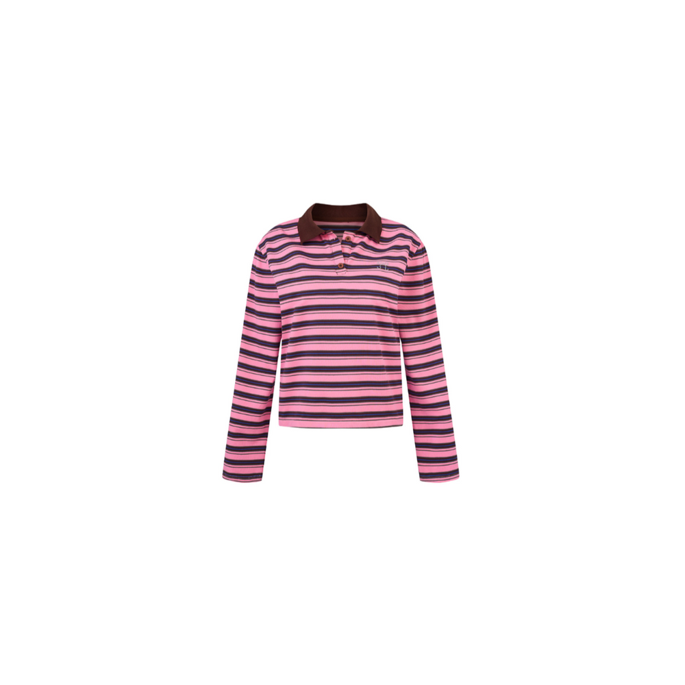 Pink Striped Polo Long Top